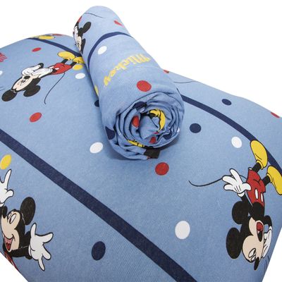 Jogo de Lençol KazzaVip Solteiro Malha Mista 70% Algodão e 30% Poliéster Estampado Disney Mickey Comics Kids 2 Peças Azul