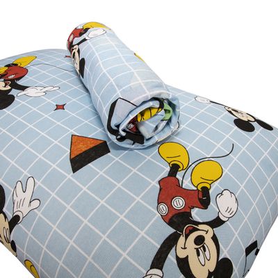 Jogo de Lençol KazzaVip Solteiro Malha Mista 70% Algodão e 30% Poliéster Estampado Disney Mickey Formas Kids 2 Peças Azul