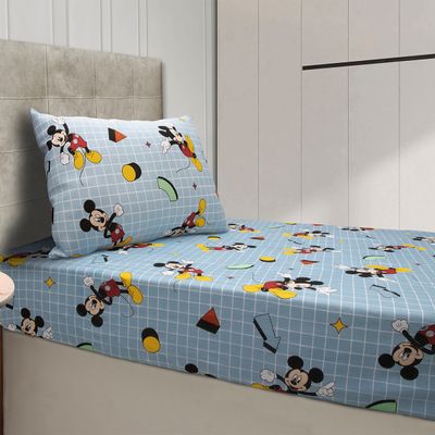 Jogo de Lençol KazzaVip Solteiro Malha Mista 70% Algodão e 30% Poliéster Estampado Disney Mickey Formas Kids 2 Peças Azul