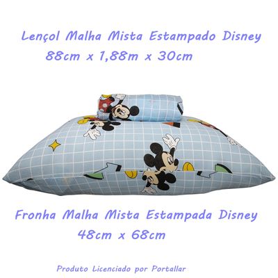 Jogo de Lençol KazzaVip Solteiro Malha Mista 70% Algodão e 30% Poliéster Estampado Disney Mickey Formas Kids 2 Peças Azul