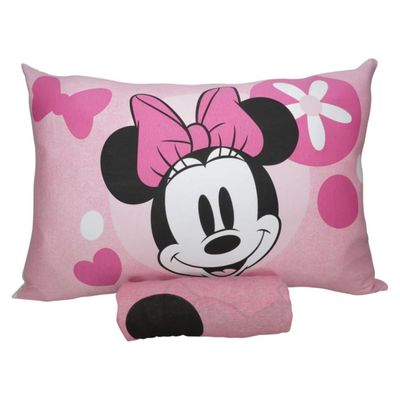Jogo de Lençol KazzaVip Solteiro Malha Mista 70% Algodão e 30% Poliéster Joy Disney Big minnie 02 Peças Rosa