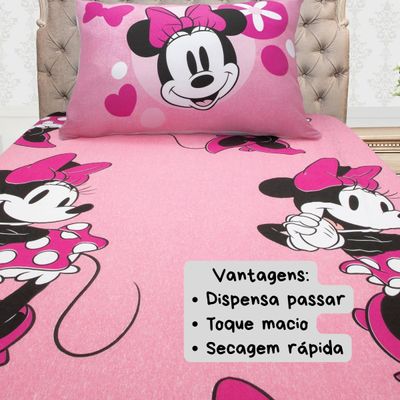 Jogo de Lençol KazzaVip Solteiro Malha Mista 70% Algodão e 30% Poliéster Joy Disney Big minnie 02 Peças Rosa