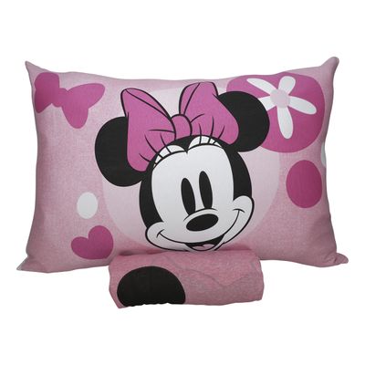 Jogo de Lençol KazzaVip Solteiro Malha Mista 70% Algodão e 30% Poliéster Joy Disney Big minnie 02 Peças Rosa