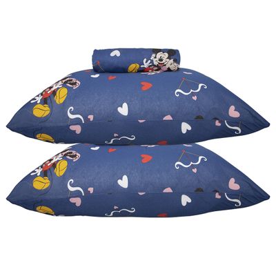 Jogo de Lençol KazzaVip Casal Malha Mista 70% Algodão e 30% Poliéster Estampado Disney Minnie Cupido Kids 3 Peças Azul