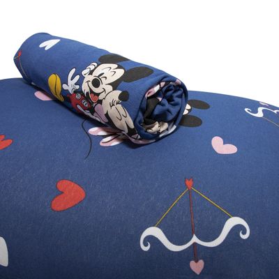 Jogo de Lençol KazzaVip Casal Malha Mista 70% Algodão e 30% Poliéster Estampado Disney Minnie Cupido Kids 3 Peças Azul