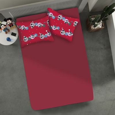 Jogo de Lençol KazzaVip Casal Malha 100% Algodão Play Disney Minnie Feliz Red 3 Peças Vermelho