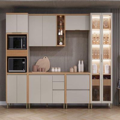 Balcão 1 Porta 1 Gaveta Allure Linea Brasil 80cm Mdf Jequitiba/gris Fosco