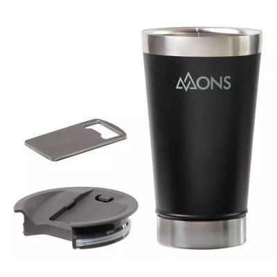 Copo Térmico Mons Em Aço Inox - 473ml - Com Tampa - Preto Fosco