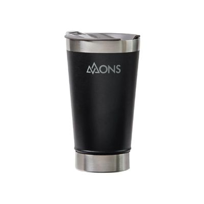 Copo Térmico Mons Em Aço Inox - 473ml - Com Tampa - Preto Fosco