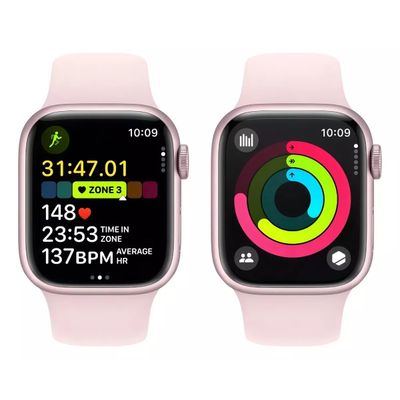 Apple Watch Series 9 (GPS 45 mm) Caixa Rosa de Alumínio com Pulseira Esportiva Rosa-clara