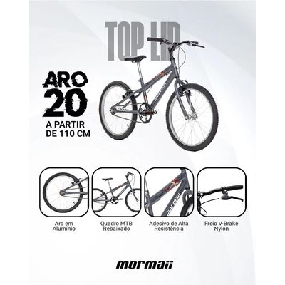 Bicicleta Aro 20 MTB Top Lip 1V V-Brake Grafite Mormaii