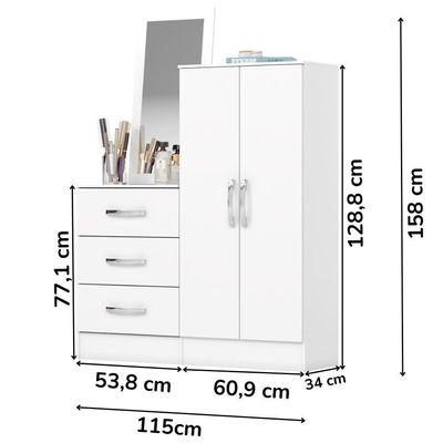 Comoda Multiuso 2 Portas 3 Gavetas Com Espelho 115 Cm B700 Branco Briz Branco