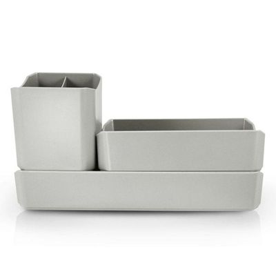 Organizador De Mesa- Maquiagem - Porta Treco - Caneta 3 Peças Linha Loft Cinza