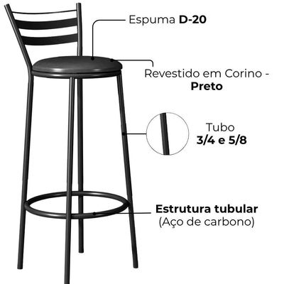 Banqueta Alta New Dubai Base Tubular 94x36 Cm Preto Assento Preto Artef Preto