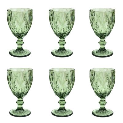 Conjunto De Taças De Vidro Para água 6 Peças 325 Ml Diamonds Verde Lyor