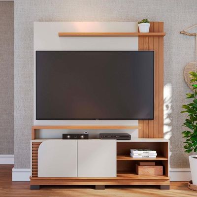 Home Estante Rack Jurere 1500 Led Para Tv Até 65 Polegadas Off White Matte-freijo Off White Matte-freijo