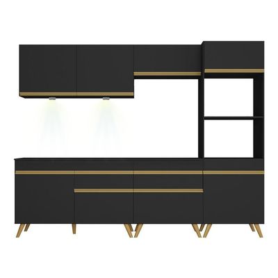 Cozinha Completa VenezaUp Fg2035 Leds Armário E Balcão Preta