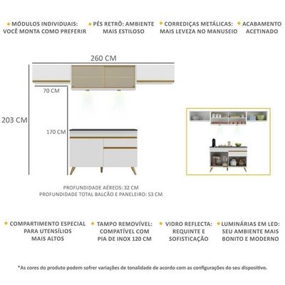 Cozinha Compacta 4 Peças Com Leds Veneza Up Multimóveis