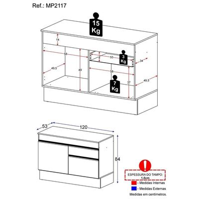 Balcão Cozinha Gabinete Pia 120 Cm 2 Portas 1 Gaveta Preto