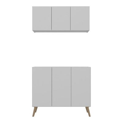 Kit Armário De Cozinha Aéreo E Balcão 3 Portas Retrô Multimóveis Mp2168 Branco/natural