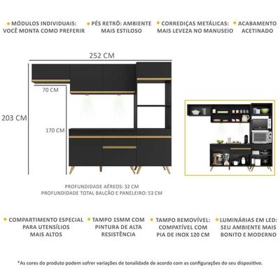 Cozinha Compacta 4 Peças Com Leds Veneza Up Multimóveis