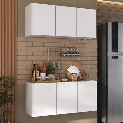 Kit Armário De Cozinha E Balcão 3 Portas Multimóveis Mp2164 Branco Branco