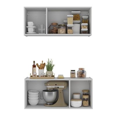 Kit Armário De Cozinha E Balcão 3 Portas Multimóveis Mp2164 Branco Branco