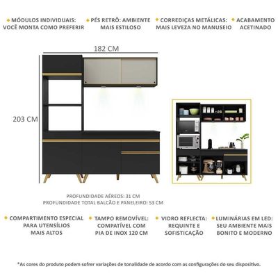 Cozinha Compacta 3 Peças Com Leds Veneza Up Multimóveis