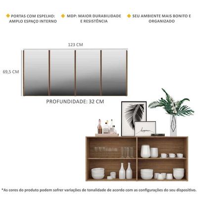 Aparador Buffet 4 Portas com Espelho Vegas Rustic