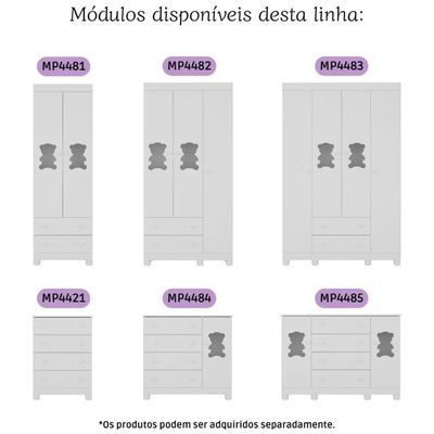 Cômoda Infantil 125cm 2 Portas Com Vidro E 4 Gavetas Fofura Multimóveis Mp4485 Branco Branco