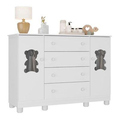 Cômoda Infantil 125cm 2 Portas Com Vidro E 4 Gavetas Fofura Multimóveis Mp4485 Branco Branco