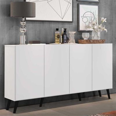 Aparador Buffet 4 Portas com Pés Retrô Branco/preto