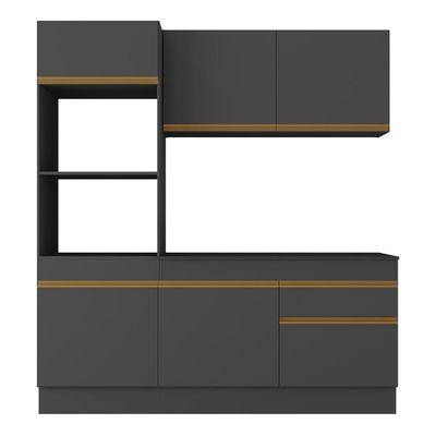 Armário De Cozinha Compacta 3 Peças Com Rodapé Mp2177 Made Multimóveis Preto/dourado Preto/dourado