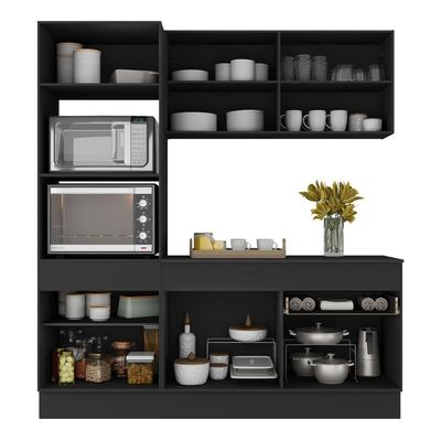 Armário De Cozinha Compacta 3 Peças Com Rodapé Mp2177 Made Multimóveis Preto Preto