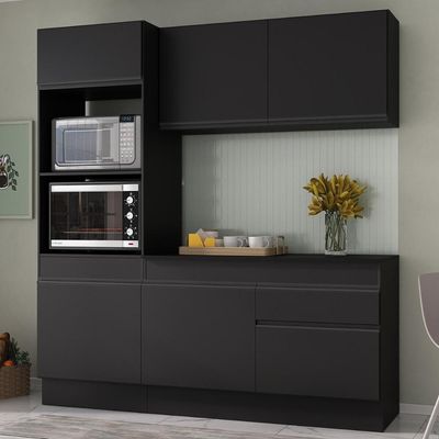 Armário De Cozinha Compacta 3 Peças Com Rodapé Mp2177 Made Multimóveis Preto Preto