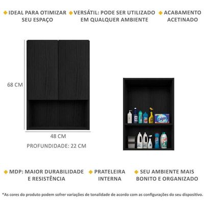 Armário Lavanderia Com 2 Portas Ibiza Multimóveis Preto
