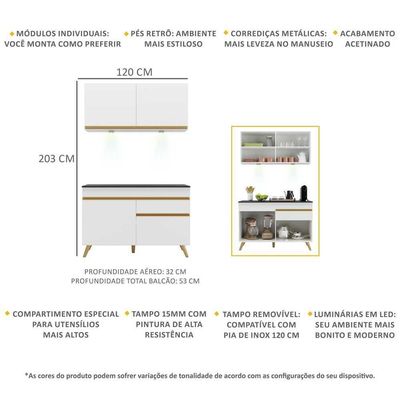Cozinha Compacta 2 Peças c/Leds Veneza Up Multimóveis Branca