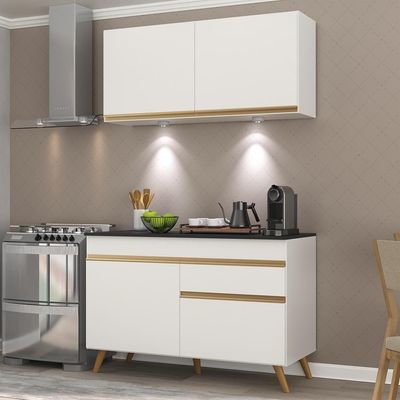 Cozinha Compacta 2 Peças c/Leds Veneza Up Multimóveis Branca