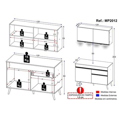 Cozinha Compacta 2 Peças c/Leds Veneza Up Multimóveis Branca