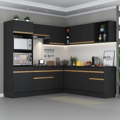Cozinha Completa De Canto Mp2080 Com Armário E Balcão Preta