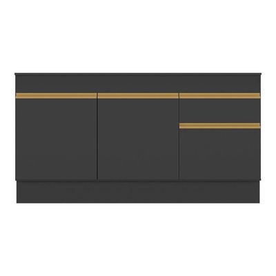 Balcão Cozinha Gabinete Pia 150cm Com Rodapé 3 Portas 1 Gaveta Veneza V2107 Preto/dourado