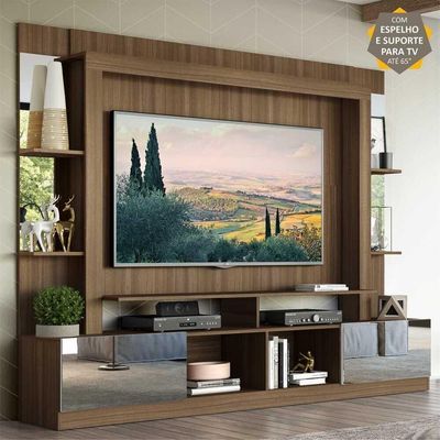 Rack Estante Suporte Tv 65´´ Espelho Madeirado/Branco