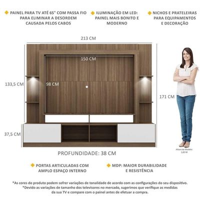 Rack Estante Tv 65´´ Leds Madeirado/Branco
