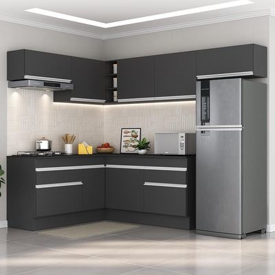 Cozinha Completa De Canto c/ Rodapé Multimóveis Preto/branco