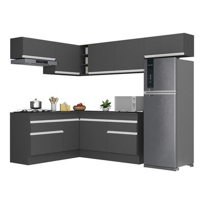 Cozinha Completa De Canto c/ Rodapé Multimóveis Preto/branco