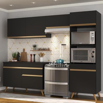 Cozinha Compacta 4 Pç com Armário E Balcão Veneza Gb Preta