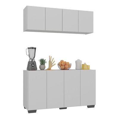 Kit Armário De Cozinha Aéreo E Balcão Multimóveis Mp2171 Branco/preto
