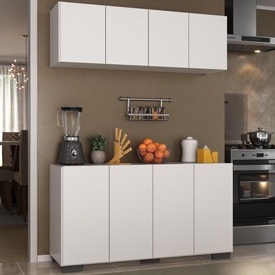 Kit Armário De Cozinha Aéreo E Balcão Multimóveis Mp2171 Branco/preto