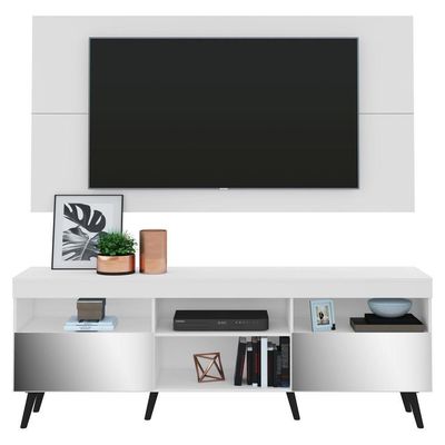 Rack Com Painel Tv 65" Retrô Com Espelho Multimóveis V3138