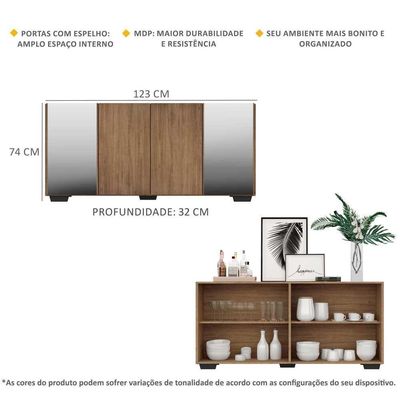 Aparador Buffet com Espelho e Pés Quadrados Rustic/preto